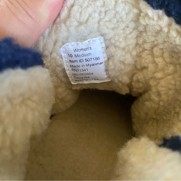 L.l Bean Cozy Slippers Booties Pull On Borg Sherpa Fleece Dark Blue: 10 - Picture 10 of 10